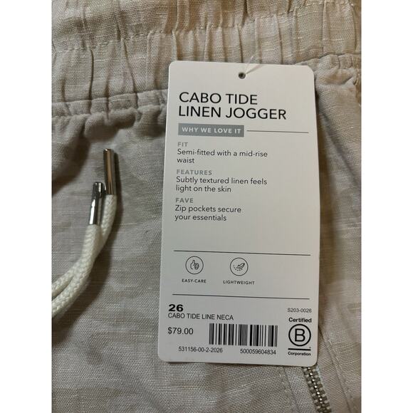 ATHLETA Cabo Tide Linen Jogger Pants Neutral Camo Plus Size 26 NWT Gorpcore Hike - Picture 4 of 4